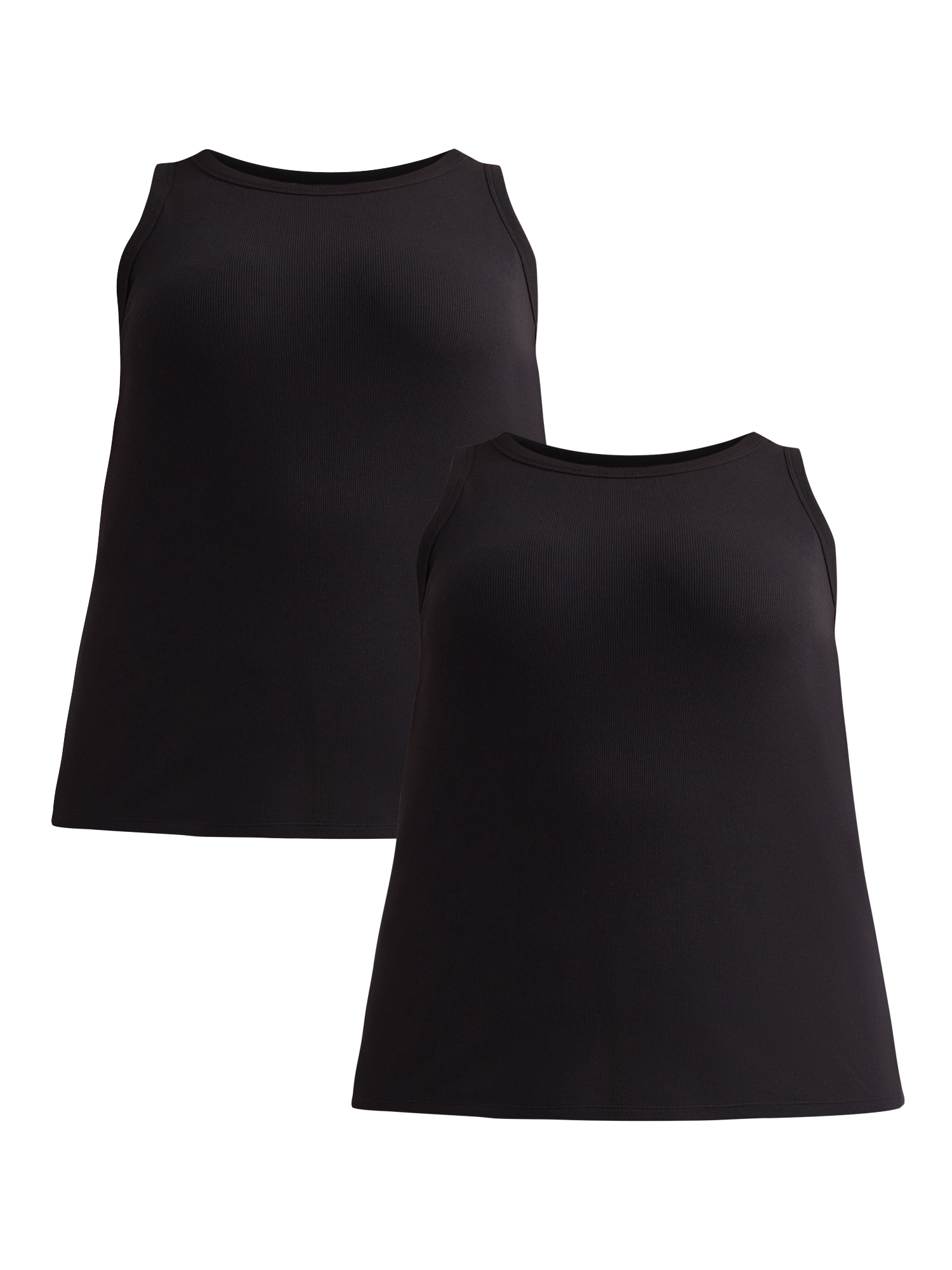 Terra \u0026 Sky Women's Plus High Neck Ribbed Tank Top, 2-Pack, Sizes 0X-5X